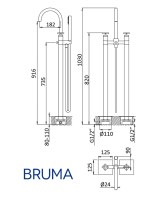 MEDIDAS BATERIA PARA BAÑO Y DUCHA CON TOMA A SUELO HERA BRUMA